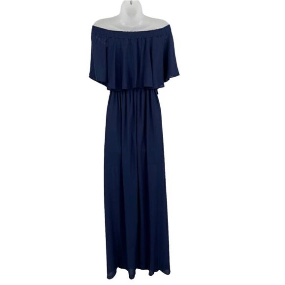 Show Me Your Mumu Hacienda Off The Shoulder Maxi Dress Rich Navy Crisp Size XXS - Picture 9 of 16